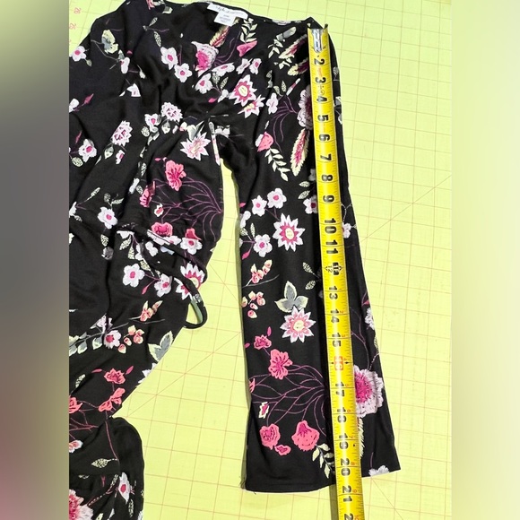 Dark moody botanical floral maxi dress long sleeve elastic drawstring waist - Picture 12 of 13